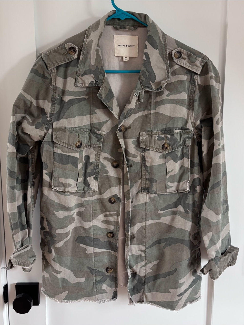 Thread & Supply Women's Camouflage Utility Jacket in Green and Tan